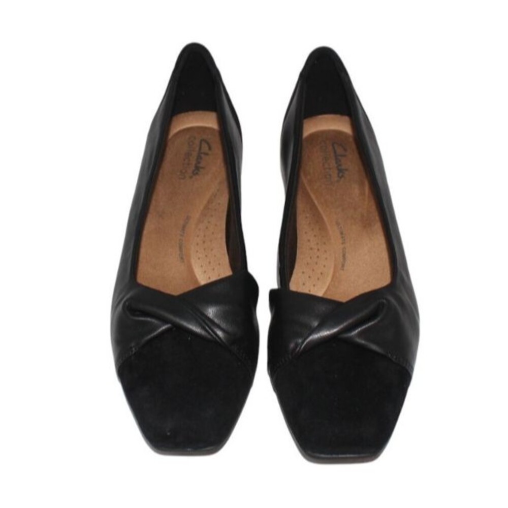 Clarks Collection Womens Tilmont Dalia Flats Size 8 M Black Faux Leather Suede